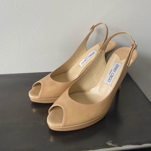 Jimmy Choo Leather Peep Toe Slingback Heels